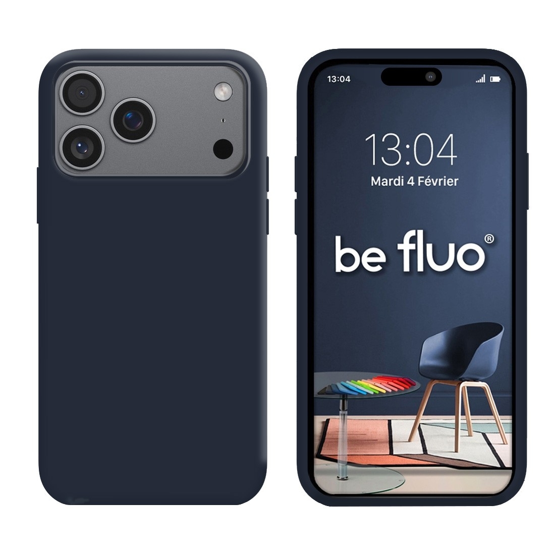 Coque Silicone Moxie BeFluo Fine et Légère pour iPhone 17 Pro, Intérieur Microfibre - Bleu foncé