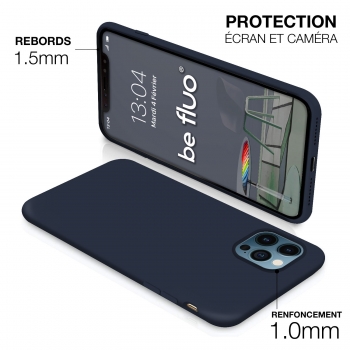 Coque Silicone Moxie BeFluo Fine et Légère pour iPhone 17 Pro, Intérieur Microfibre - Bleu foncé