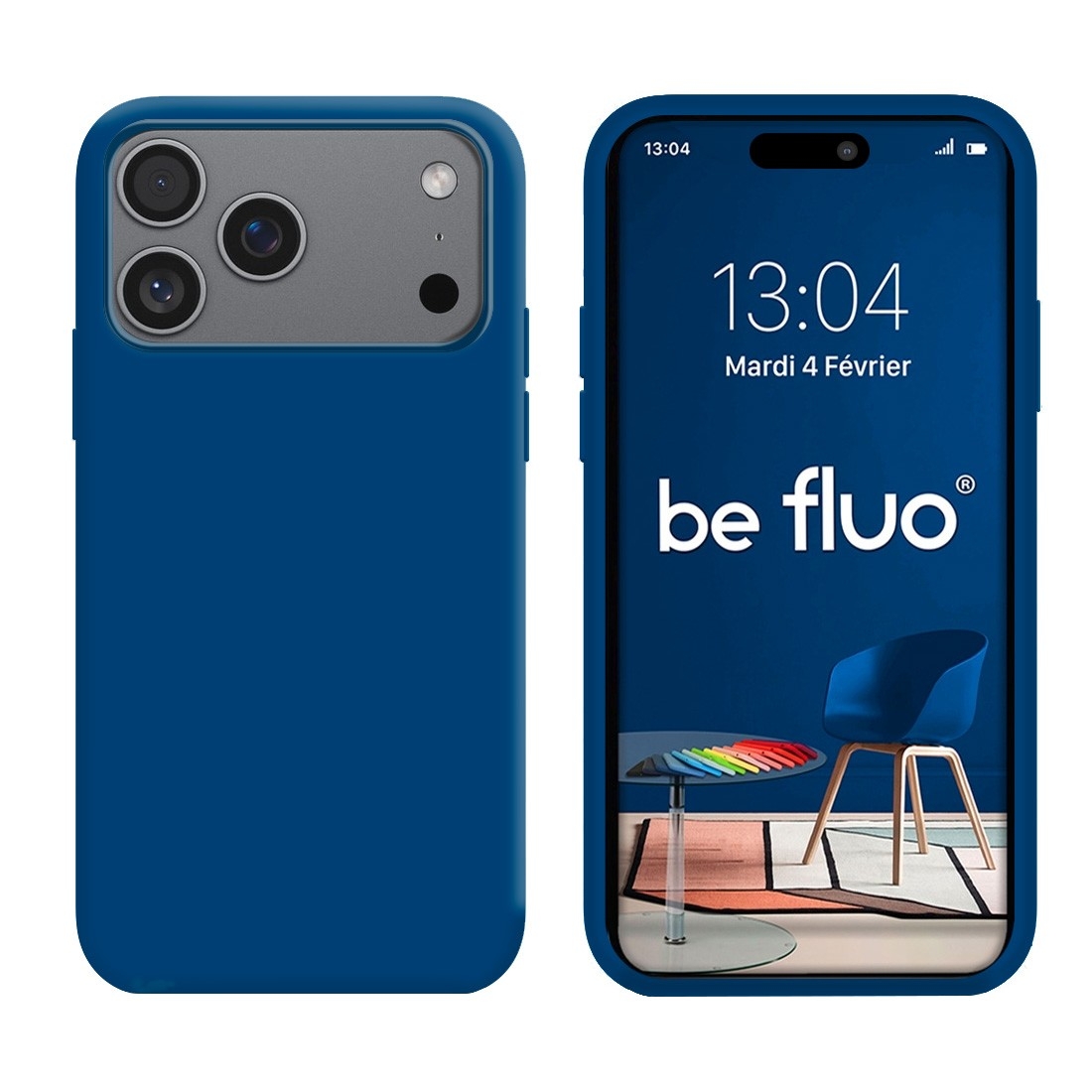 Coque Silicone Moxie BeFluo Fine et Légère pour iPhone 17 Pro, Intérieur Microfibre - Bleu marine