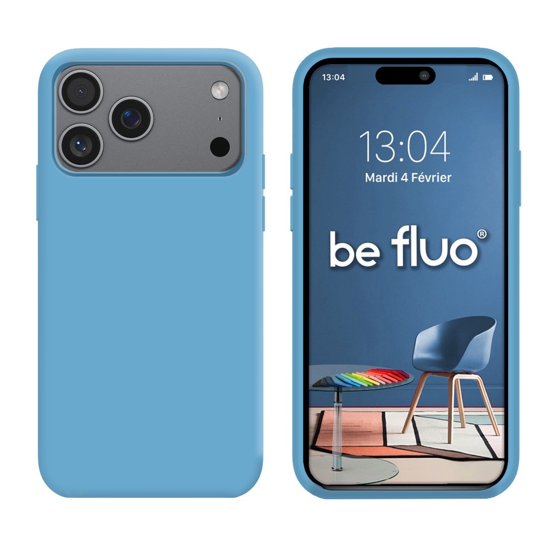 Coque Silicone Moxie BeFluo Fine et Légère pour iPhone 17 Pro, Intérieur Microfibre - Bleu acier