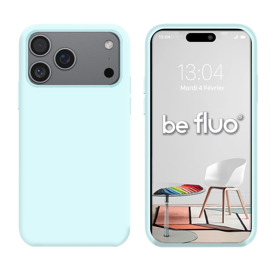 Coque Silicone Moxie BeFluo Fine et Légère pour iPhone 17 Pro, Intérieur Microfibre - Bleu glacier