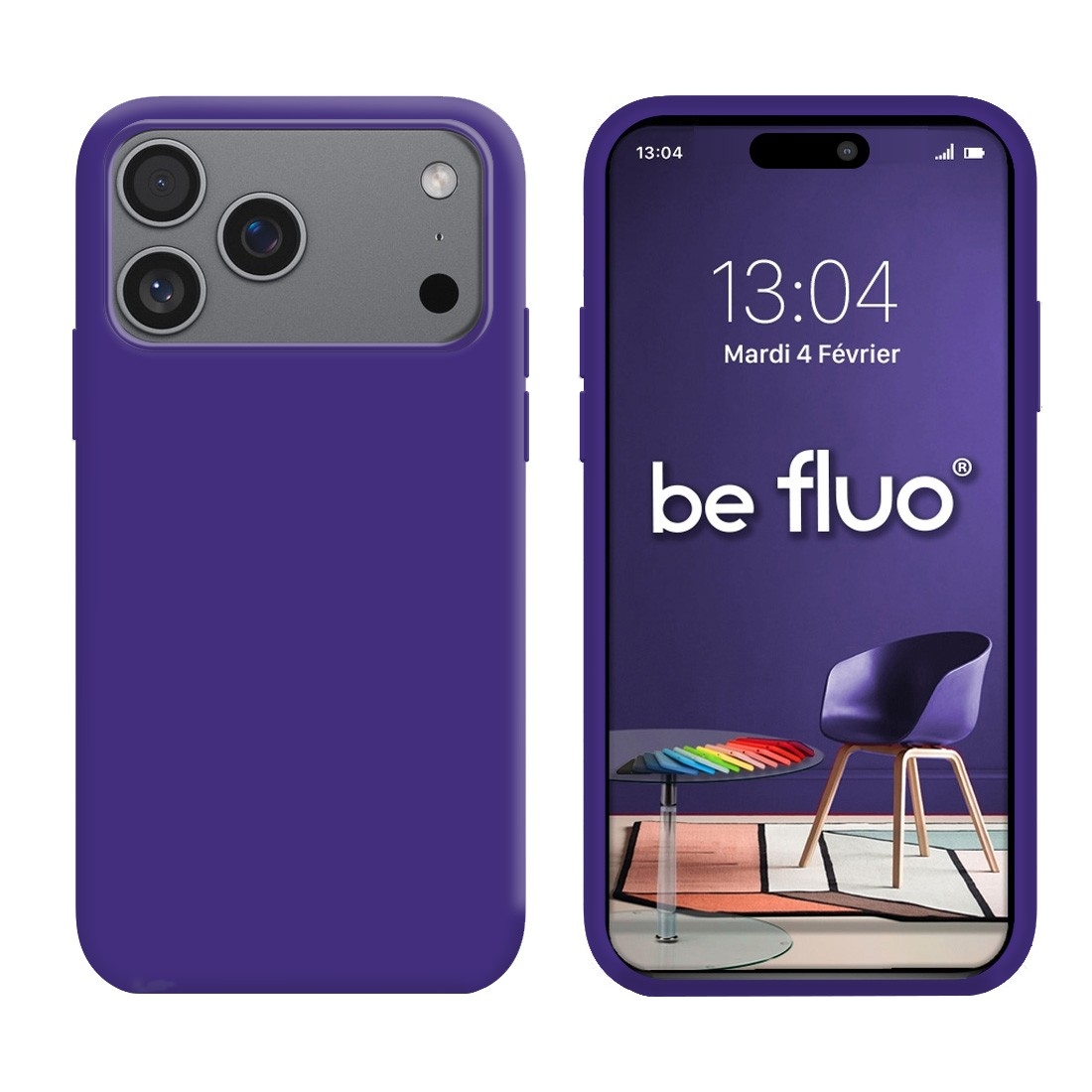 Coque Silicone Moxie BeFluo Fine et Légère pour iPhone 17 Pro, Intérieur Microfibre - Violet