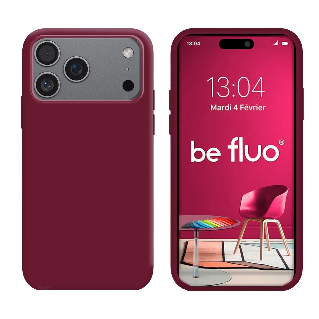 Coque Silicone Moxie BeFluo Fine et Légère pour iPhone 17 Pro, Intérieur Microfibre - Lie de vin