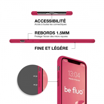Coque Silicone Moxie BeFluo Fine et Légère pour iPhone 17 Pro, Intérieur Microfibre - Framboise
