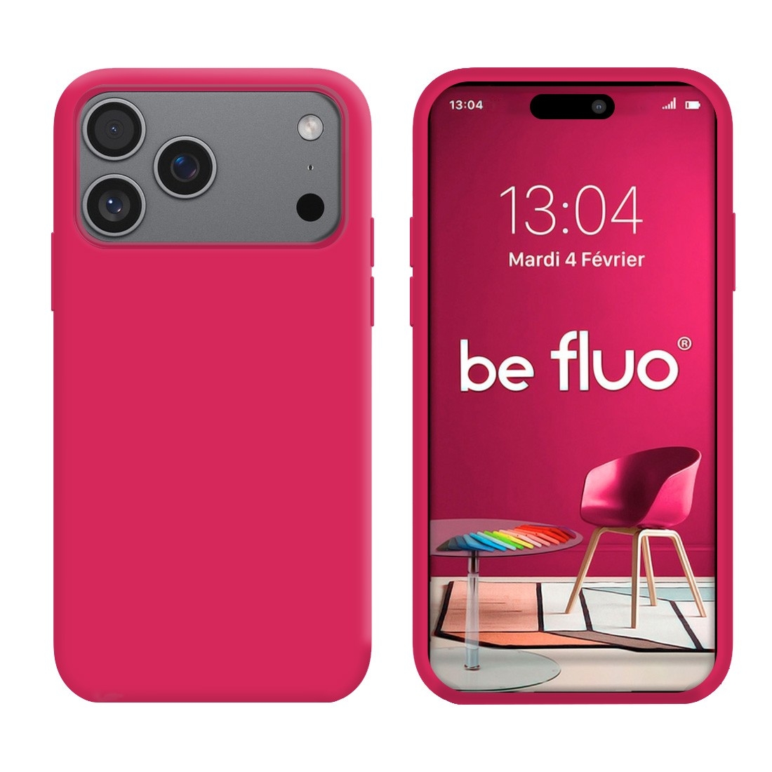 Coque Silicone Moxie BeFluo Fine et Légère pour iPhone 17 Pro, Intérieur Microfibre - Framboise