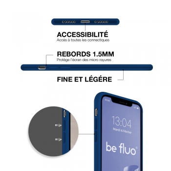 Coque Silicone Moxie BeFluo Fine et Légère pour iPhone 17 Pro Max, Intérieur Microfibre - Bleu marine