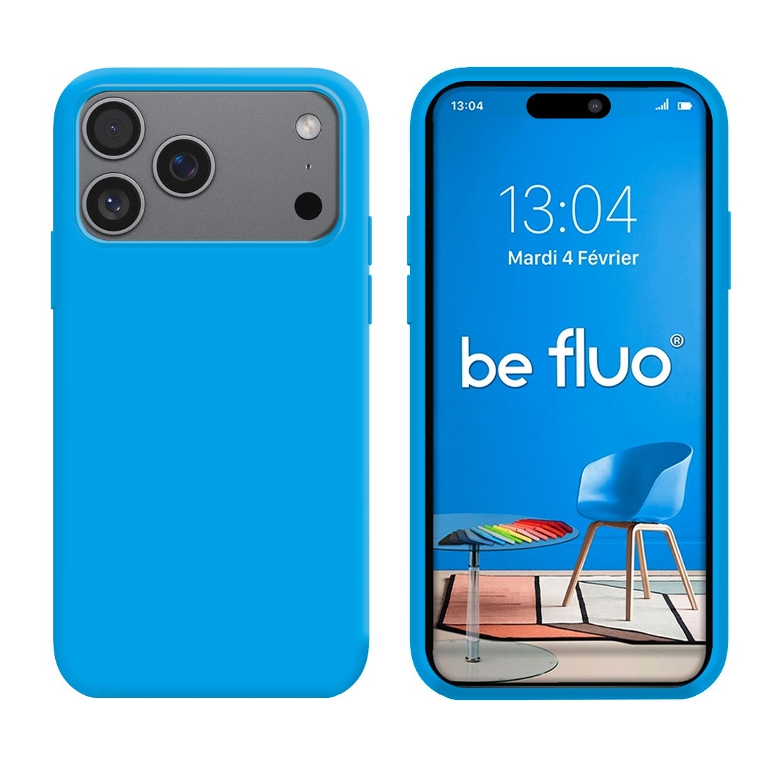 Coque Silicone Moxie BeFluo Fine et Légère pour iPhone 17 Pro Max, Intérieur Microfibre - Bleu clair