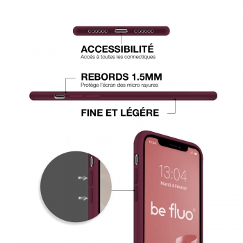 Coque Silicone Moxie BeFluo Fine et Légère pour iPhone 17 Pro Max, Intérieur Microfibre - Lie de vin