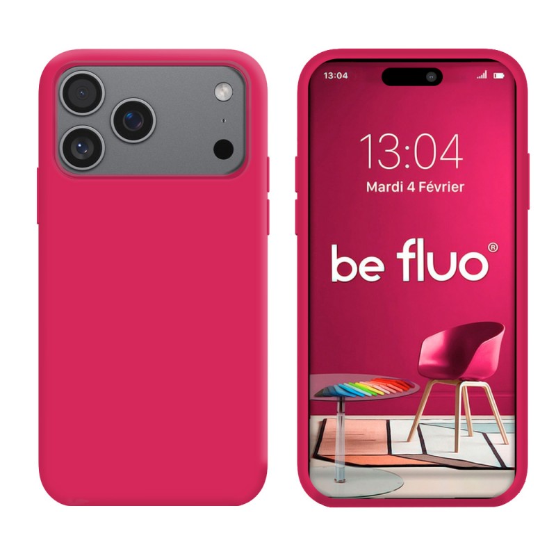 Coque Silicone Moxie BeFluo Fine et Légère pour iPhone 17 Pro Max, Intérieur Microfibre - Framboise