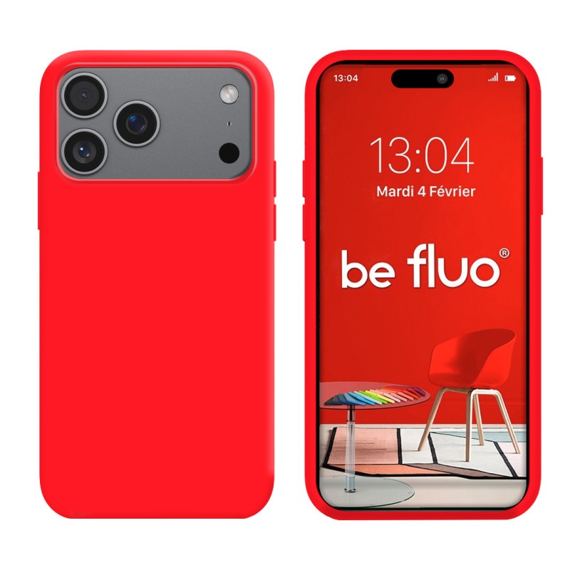 Coque Silicone Moxie BeFluo Fine et Légère pour iPhone 17 Pro Max, Intérieur Microfibre - Rouge