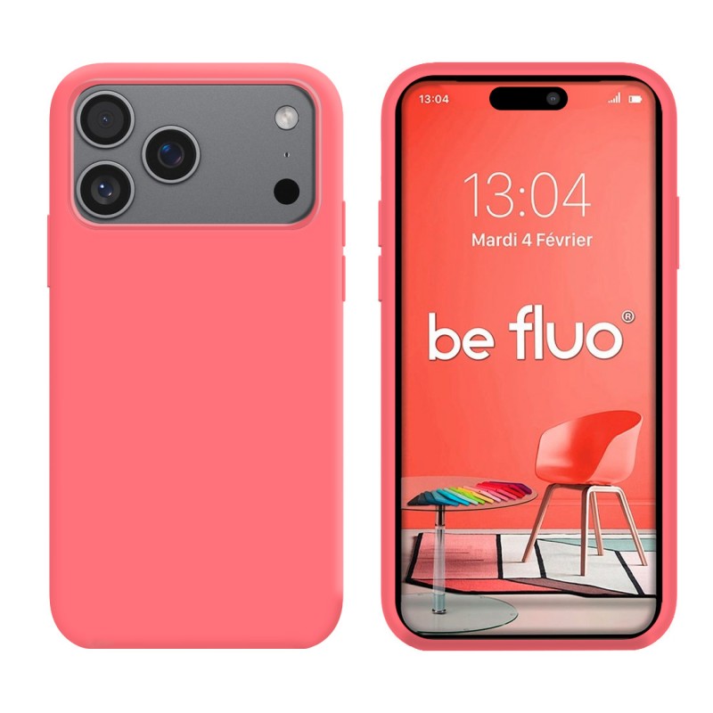 Coque Silicone Moxie BeFluo Fine et Légère pour iPhone 17 Pro Max, Intérieur Microfibre - Rose