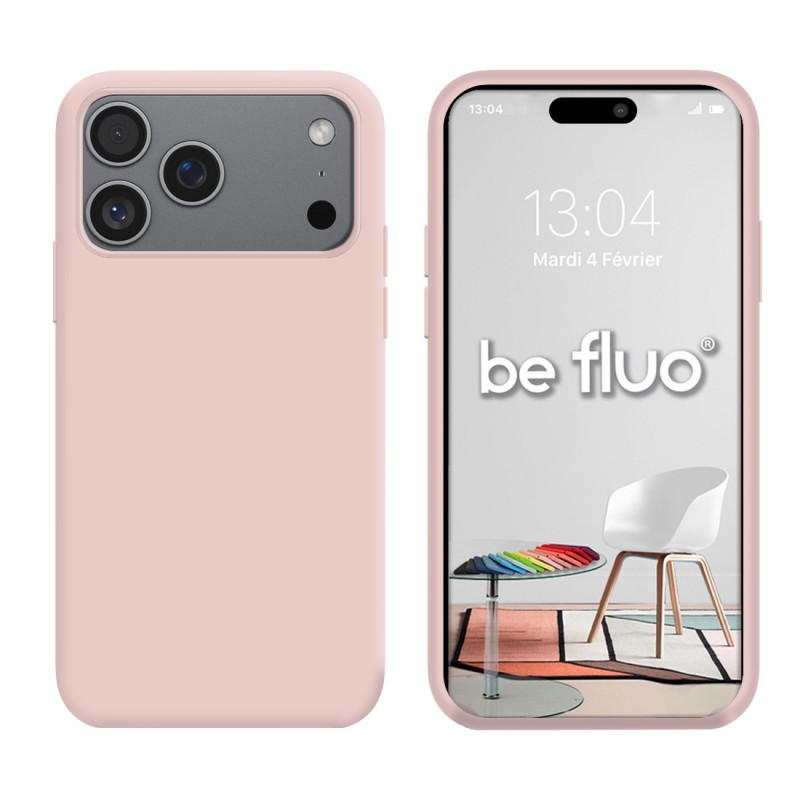 Coque Silicone Moxie BeFluo Fine et Légère pour iPhone 17 Pro Max, Intérieur Microfibre - Rose sable