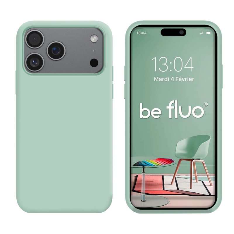 Coque Silicone Moxie BeFluo Fine et Légère pour iPhone 17 Pro Max, Intérieur Microfibre - Menthe