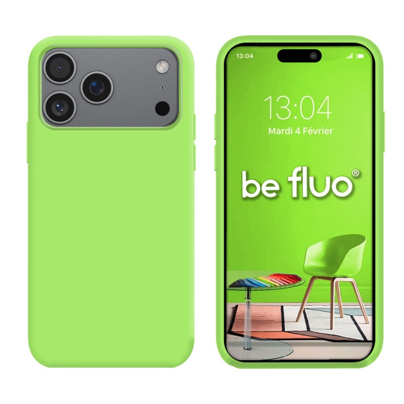 Coque Silicone Moxie BeFluo Fine et Légère pour iPhone 17 Pro Max, Intérieur Microfibre - Vert pomme
