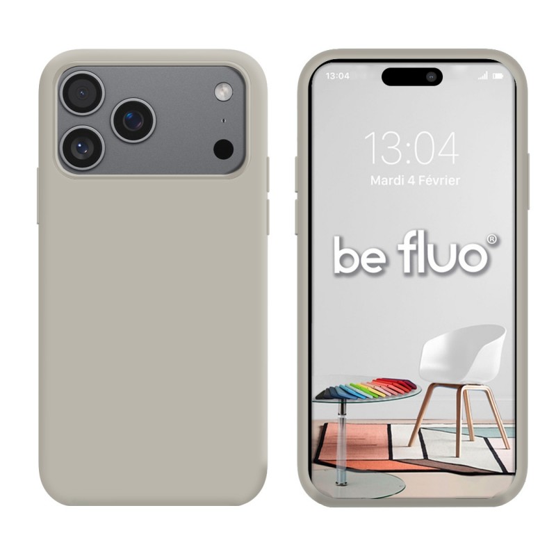 Coque Silicone Moxie BeFluo Fine et Légère pour iPhone 17 Pro Max, Intérieur Microfibre - Gris nardo