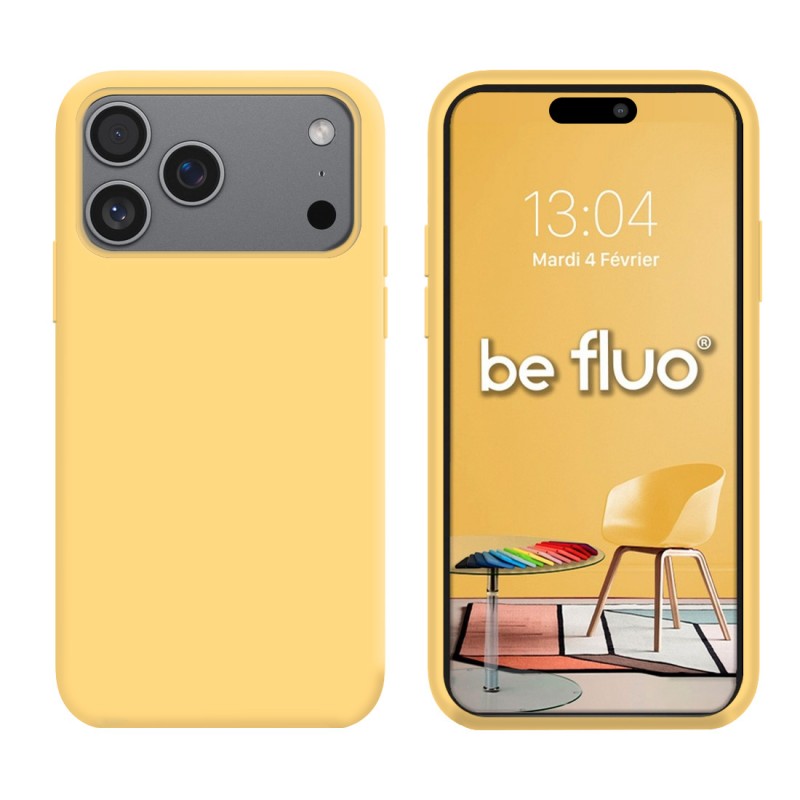 Coque Silicone Moxie BeFluo Fine et Légère pour iPhone 17 Pro Max, Intérieur Microfibre - Jaune