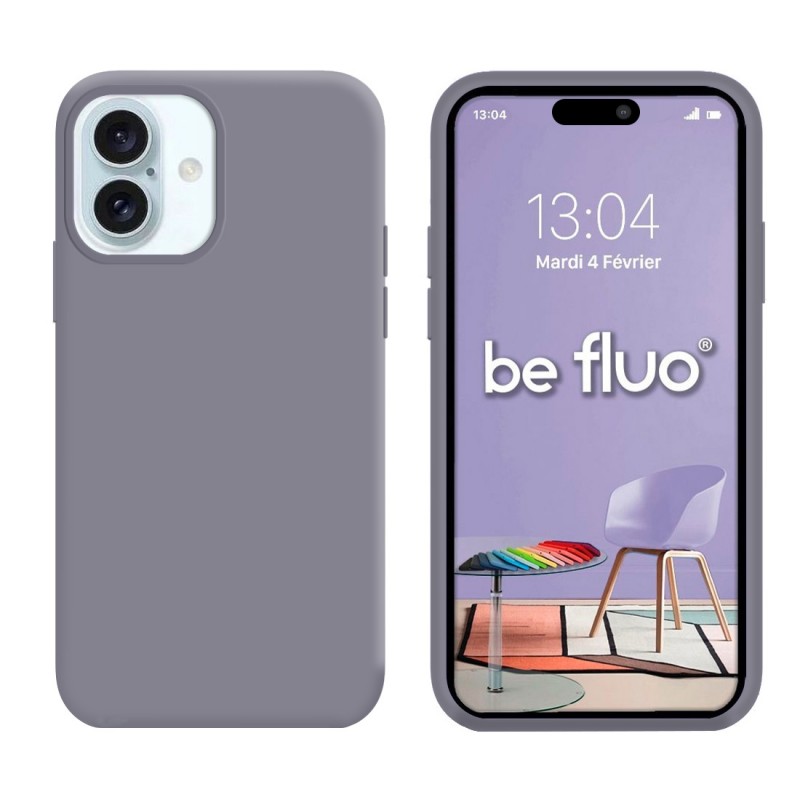 Coque Silicone Moxie BeFluo Fine et Légère pour iPhone 17, Intérieur Microfibre - Gris lavande