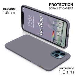 Coque Silicone Moxie BeFluo Fine et Légère pour iPhone 17, Intérieur Microfibre - Gris lavande