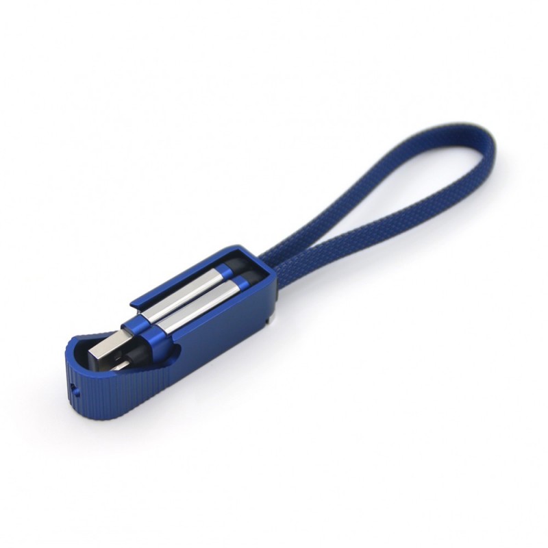 Porte clef ouvre bouteille avec cable data Type-C / lightning - Bleu