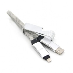 Porte clef ouvre bouteille avec cable data Type-C / lightning - Argent