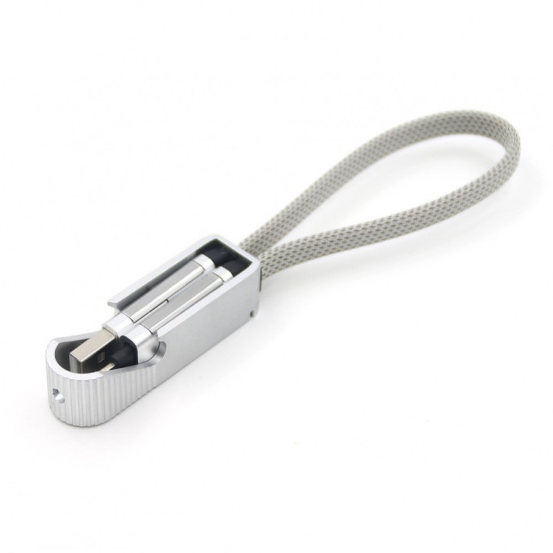 Porte clef ouvre bouteille avec cable data Type-C / lightning - Argent