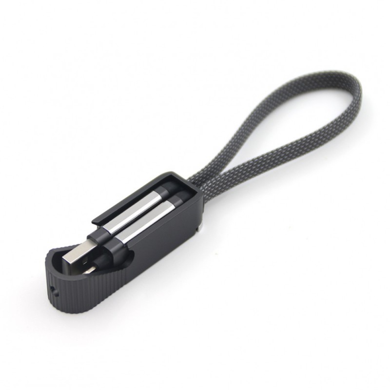 Porte clef ouvre bouteille avec cable data Type-C / lightning - Gris