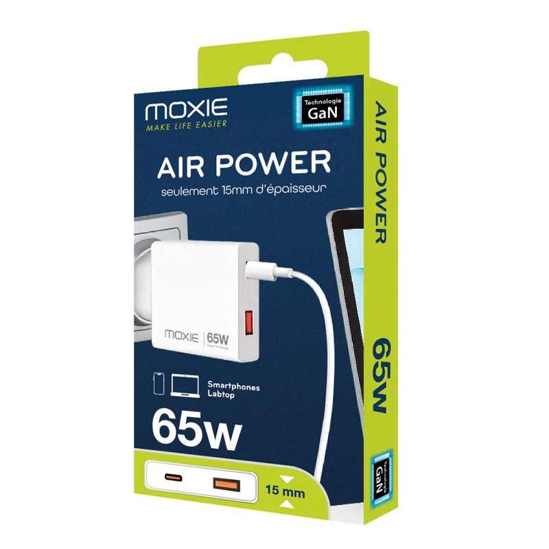 Chargeur ultra Plat 65W double entrée pour Ordi,tablettes,téléphones