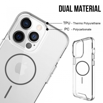 Coque renforcée transparente iPhone 15 avec magsafe - Gris