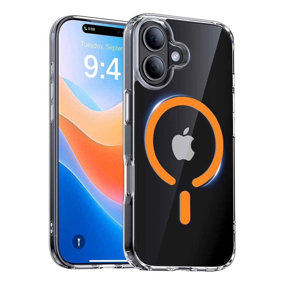 Coque Renforcée transparente iPhone 17 avec magsafe couleur orange