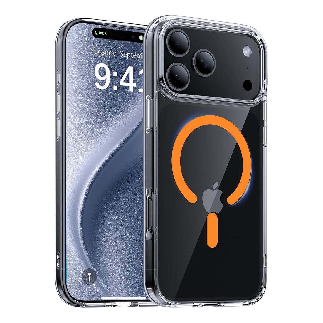 Coque Renforcée transparente iPhone 17 Pro Max avec magsafe orange