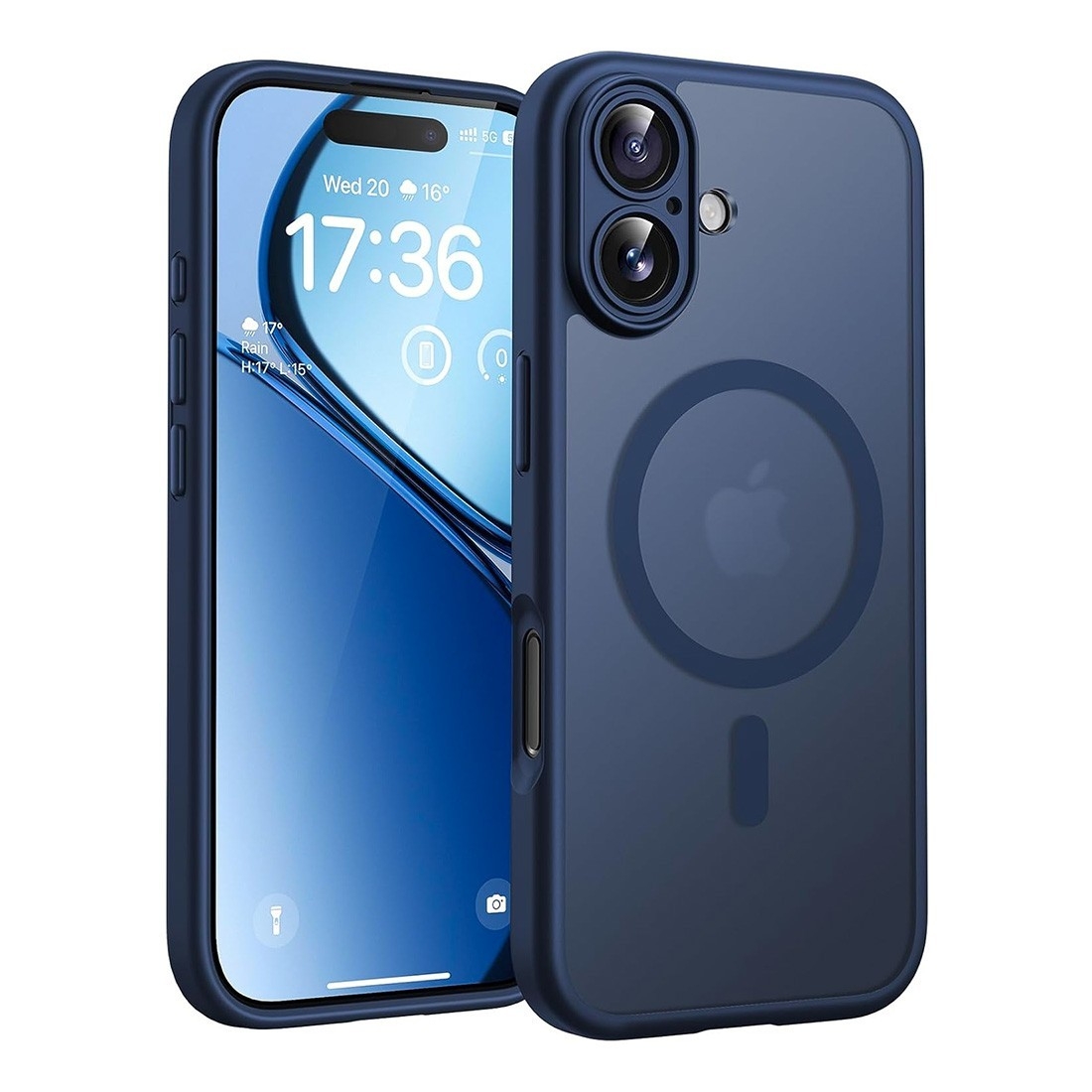 Coque renforcée semi transparente iPhone 17 avec magsafe couleur bleu