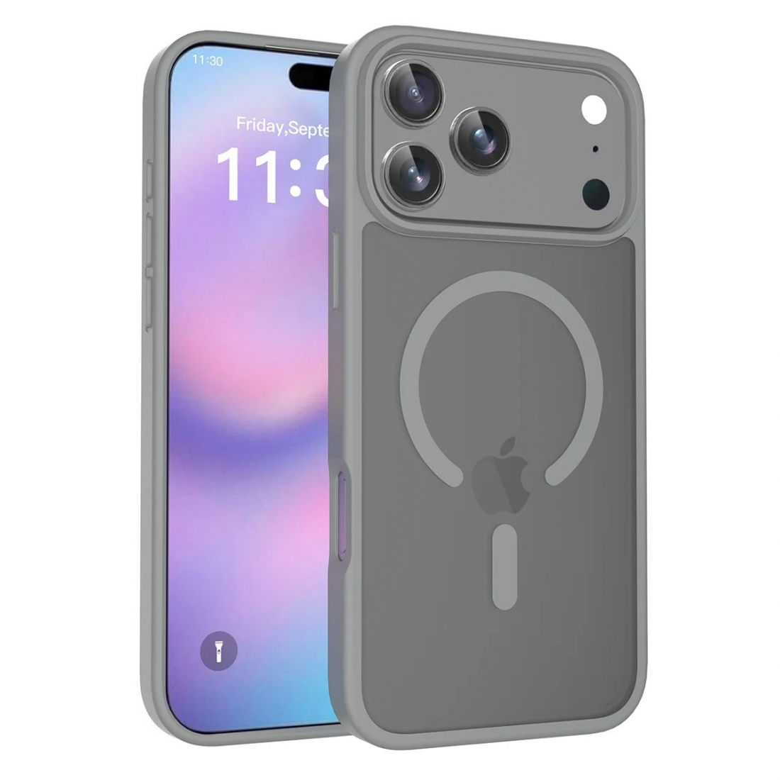 Coque renforcée semi transparente iPhone 17 Pro avec magsafe Gris