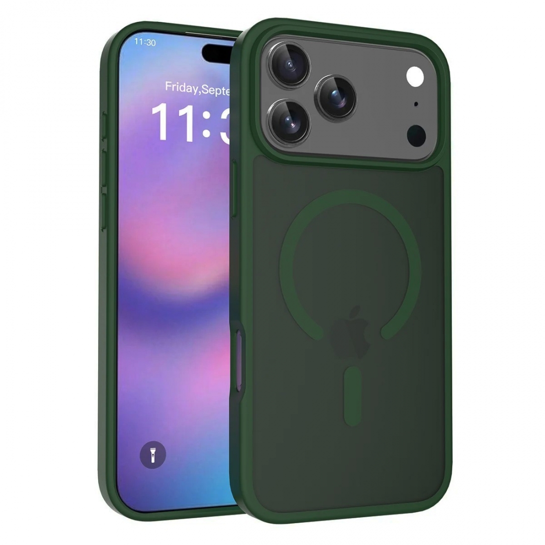 Coque renforcée semi transparente iPhone 17 Pro Max avec magsafe vert