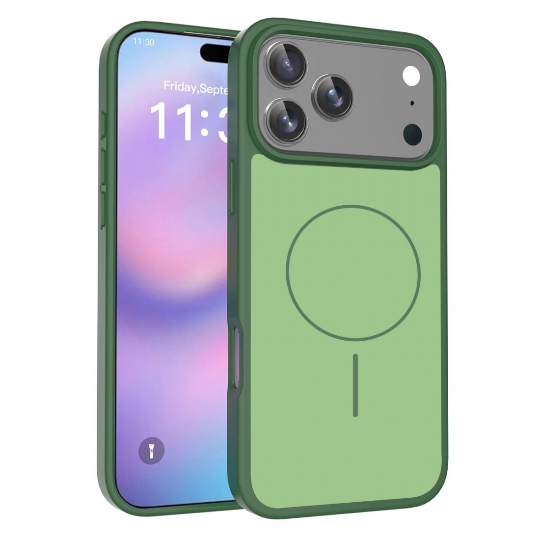 Coque renforcée de couleur iPhone 17 Pro avec magsafe couleur vert