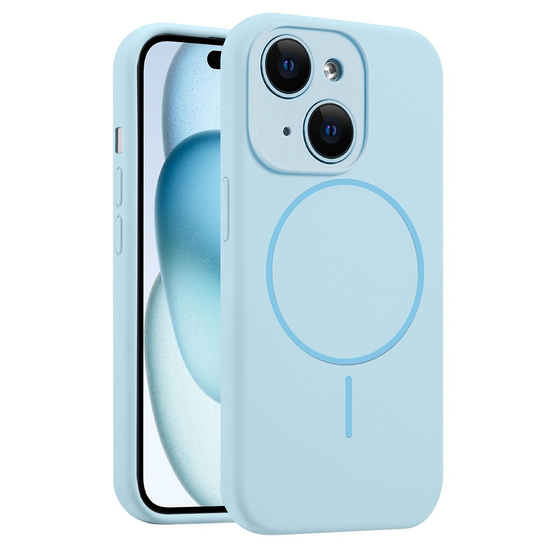 Coque Silicone Moxie BeFluo avec magsafe iPhone 15 Plus - bleu clair