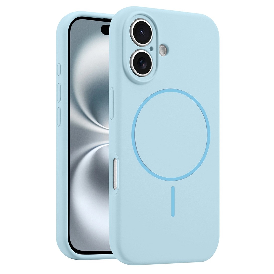 Coque Silicone Moxie BeFluo avec magsafe iPhone 16 Plus - bleu clair