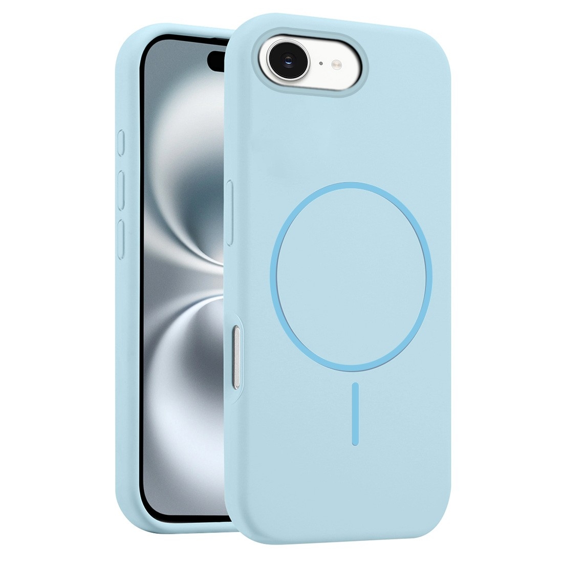 Coque Silicone Moxie BeFluo avec magsafe iPhone 16E - bleu clair