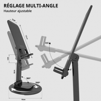 Support Téléphone  Bureau Pliable et Rotatif 360°