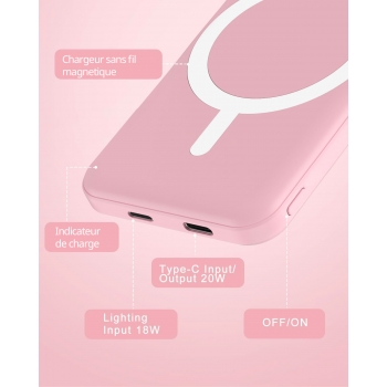 Batterie de secours MagSafe 5000mah charge rapide - Rose