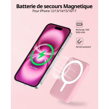 Batterie de secours MagSafe 5000mah charge rapide - Rose