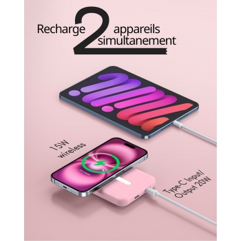 Batterie de secours MagSafe 5000mah charge rapide - Rose