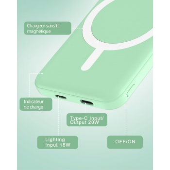Batterie de secours MagSafe 5000mah charge rapide - Vert