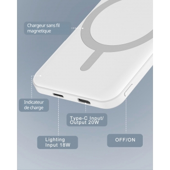 Batterie de secours MagSafe 5000mah charge rapide - Blanc