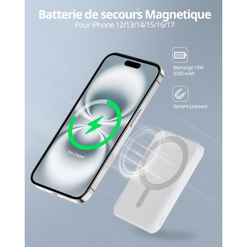 Batterie de secours MagSafe 5000mah charge rapide - Blanc