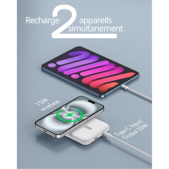 Batterie de secours MagSafe 5000mah charge rapide - Blanc