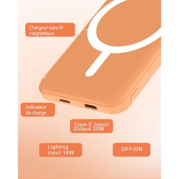 Batterie de secours MagSafe 5000mah charge rapide - orange