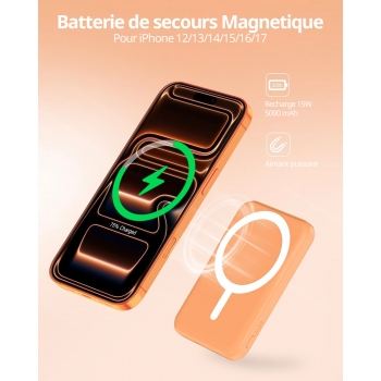 Batterie de secours MagSafe 5000mah charge rapide - orange