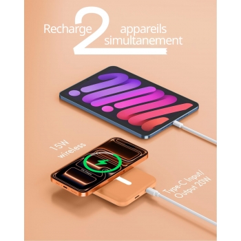 Batterie de secours MagSafe 5000mah charge rapide - orange