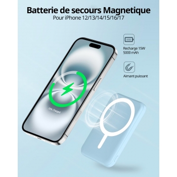 Batterie de secours MagSafe 5000mah charge rapide - Bleu clair
