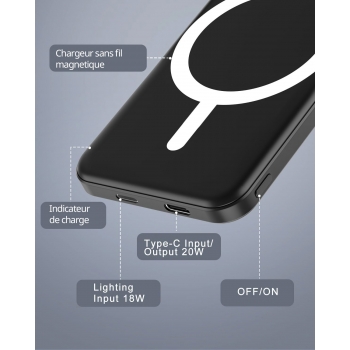Batterie de secours MagSafe 5000mah charge rapide - Noir